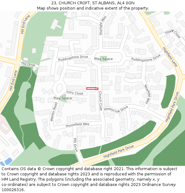 23, CHURCH CROFT, ST ALBANS, AL4 0GN: Location map and indicative extent of plot