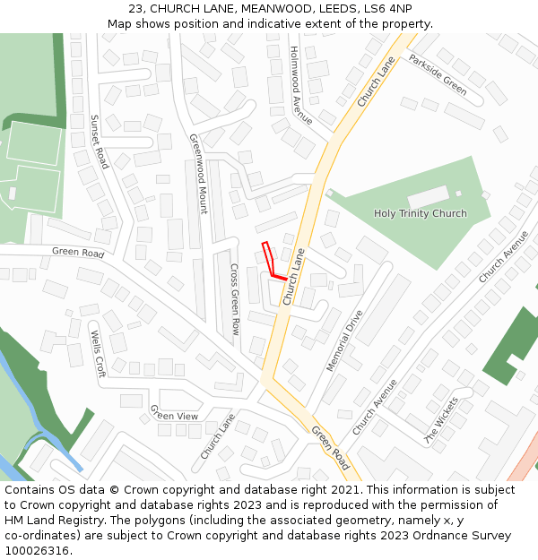 23, CHURCH LANE, MEANWOOD, LEEDS, LS6 4NP: Location map and indicative extent of plot