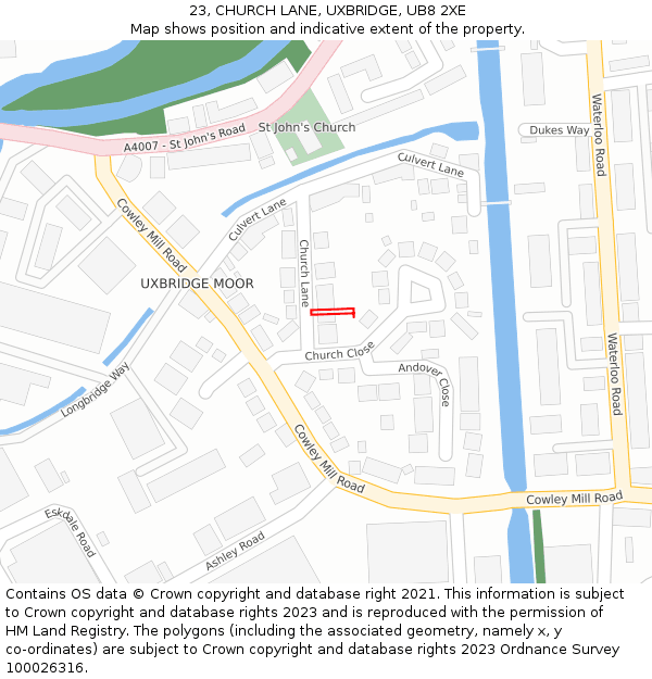23, CHURCH LANE, UXBRIDGE, UB8 2XE: Location map and indicative extent of plot