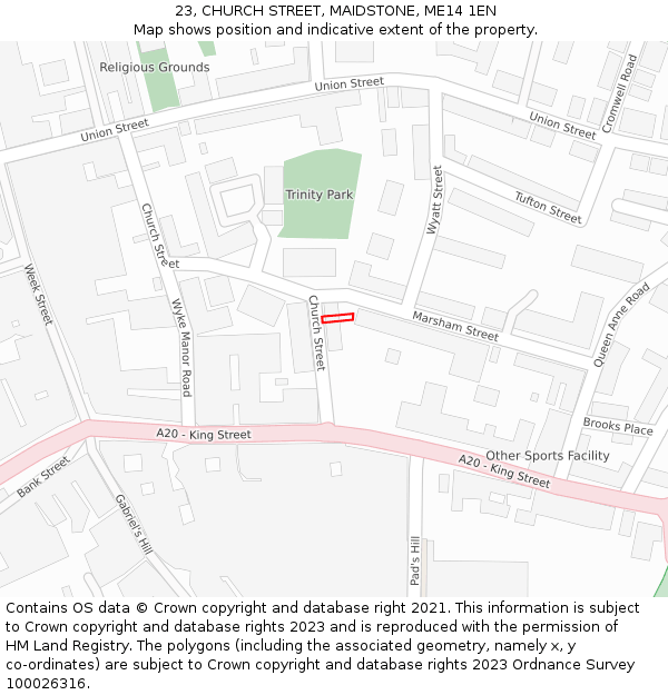 23, CHURCH STREET, MAIDSTONE, ME14 1EN: Location map and indicative extent of plot