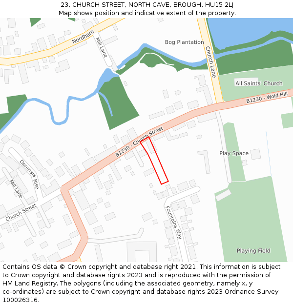 23, CHURCH STREET, NORTH CAVE, BROUGH, HU15 2LJ: Location map and indicative extent of plot