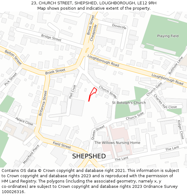 23, CHURCH STREET, SHEPSHED, LOUGHBOROUGH, LE12 9RH: Location map and indicative extent of plot