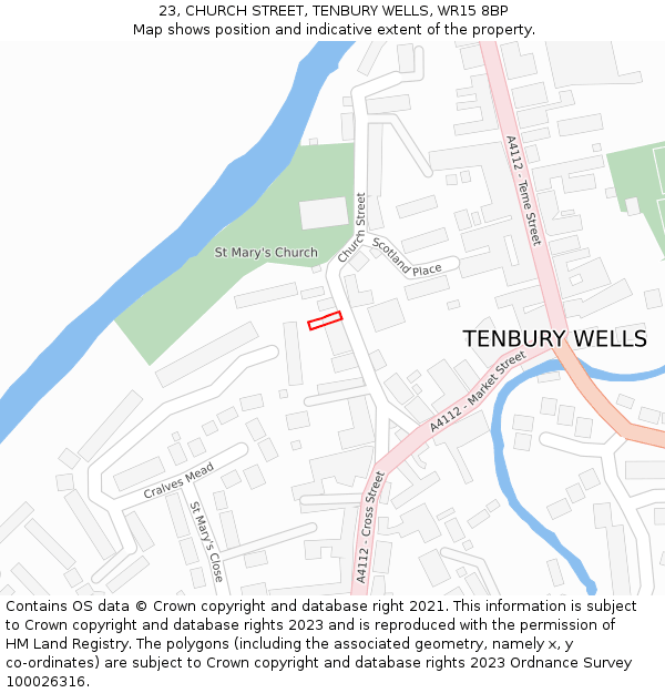 23, CHURCH STREET, TENBURY WELLS, WR15 8BP: Location map and indicative extent of plot