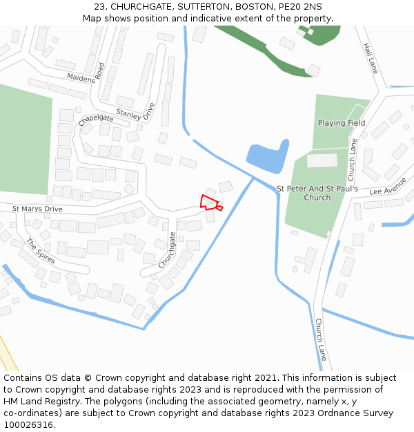 23, CHURCHGATE, SUTTERTON, BOSTON, PE20 2NS: Location map and indicative extent of plot