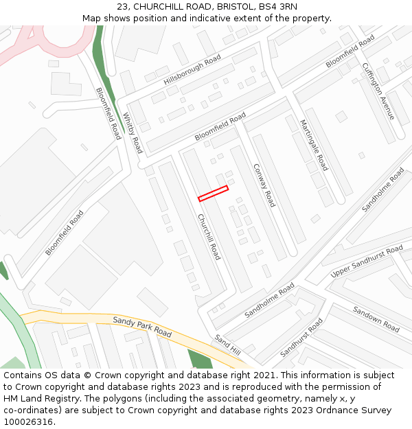 23, CHURCHILL ROAD, BRISTOL, BS4 3RN: Location map and indicative extent of plot