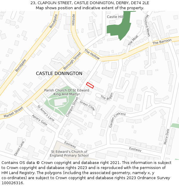 23, CLAPGUN STREET, CASTLE DONINGTON, DERBY, DE74 2LE: Location map and indicative extent of plot