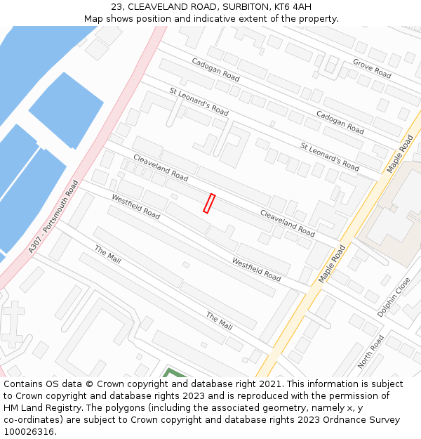 23, CLEAVELAND ROAD, SURBITON, KT6 4AH: Location map and indicative extent of plot