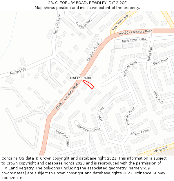 23, CLEOBURY ROAD, BEWDLEY, DY12 2QF: Location map and indicative extent of plot