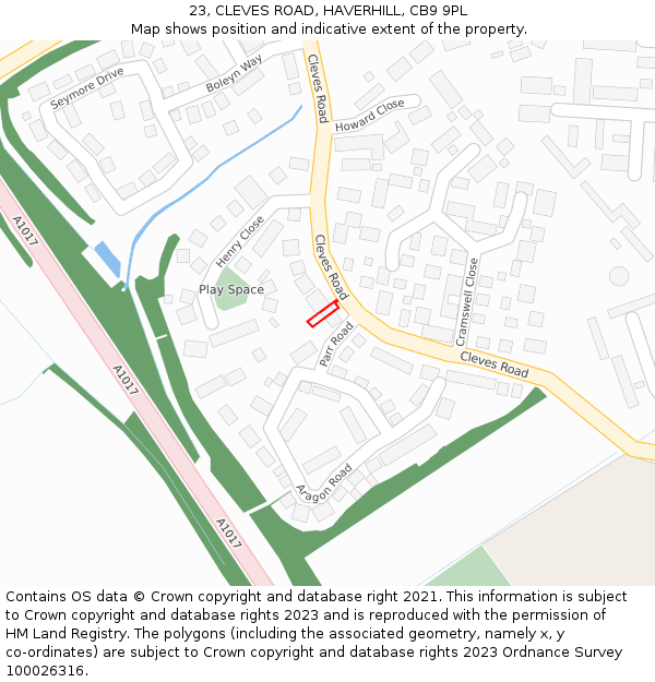 23, CLEVES ROAD, HAVERHILL, CB9 9PL: Location map and indicative extent of plot