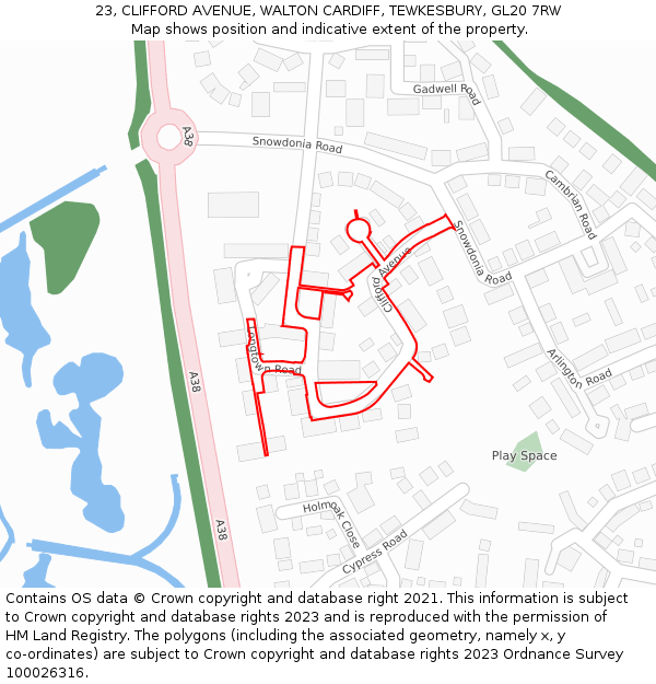23, CLIFFORD AVENUE, WALTON CARDIFF, TEWKESBURY, GL20 7RW: Location map and indicative extent of plot