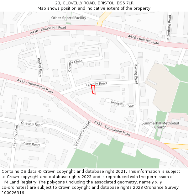 23, CLOVELLY ROAD, BRISTOL, BS5 7LR: Location map and indicative extent of plot