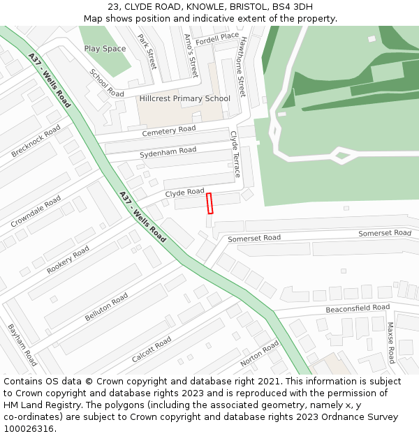 23, CLYDE ROAD, KNOWLE, BRISTOL, BS4 3DH: Location map and indicative extent of plot