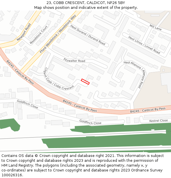 23, COBB CRESCENT, CALDICOT, NP26 5BY: Location map and indicative extent of plot