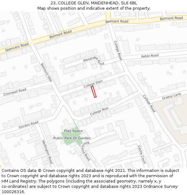 23, COLLEGE GLEN, MAIDENHEAD, SL6 6BL: Location map and indicative extent of plot