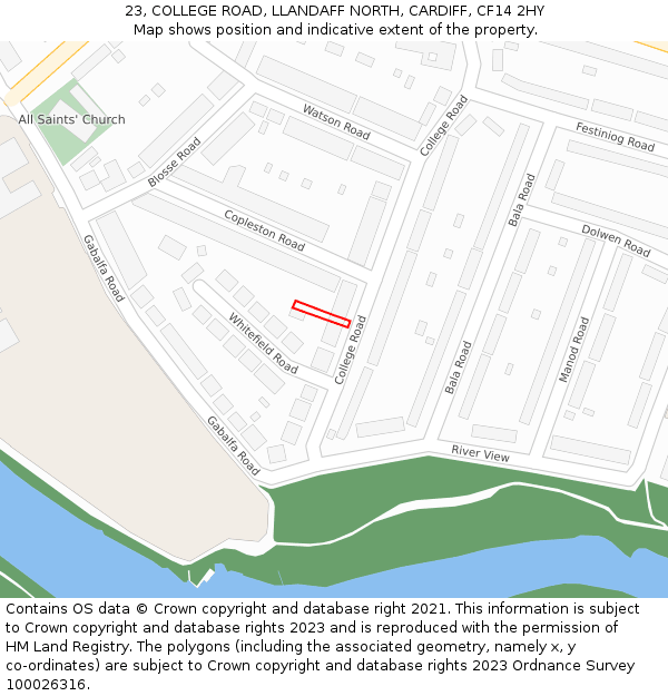 23, COLLEGE ROAD, LLANDAFF NORTH, CARDIFF, CF14 2HY: Location map and indicative extent of plot