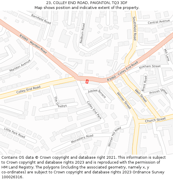 23, COLLEY END ROAD, PAIGNTON, TQ3 3DF: Location map and indicative extent of plot