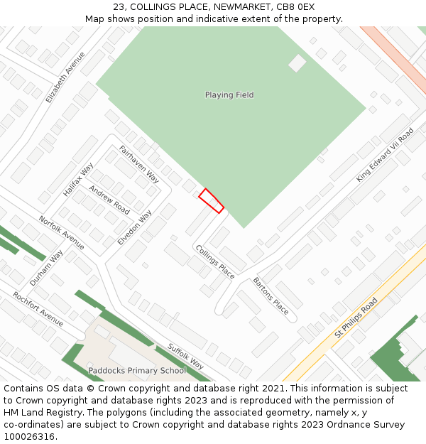 23, COLLINGS PLACE, NEWMARKET, CB8 0EX: Location map and indicative extent of plot