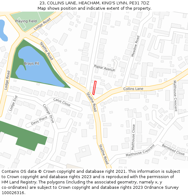 23, COLLINS LANE, HEACHAM, KING'S LYNN, PE31 7DZ: Location map and indicative extent of plot