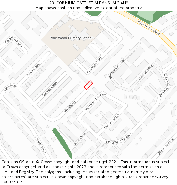 23, CORINIUM GATE, ST ALBANS, AL3 4HY: Location map and indicative extent of plot