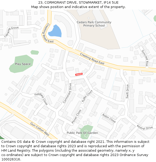 23, CORMORANT DRIVE, STOWMARKET, IP14 5UE: Location map and indicative extent of plot