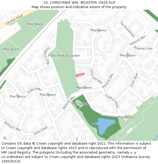 23, CORNCRAKE WAY, BICESTER, OX26 6UF: Location map and indicative extent of plot