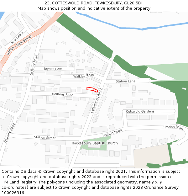 23, COTTESWOLD ROAD, TEWKESBURY, GL20 5DH: Location map and indicative extent of plot