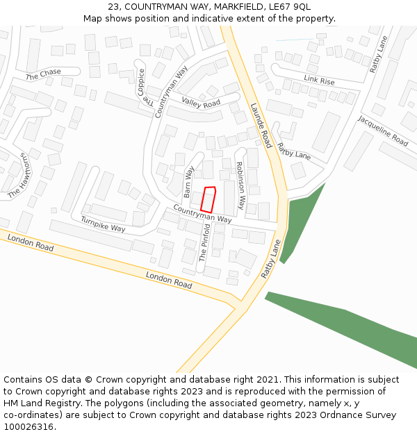 23, COUNTRYMAN WAY, MARKFIELD, LE67 9QL: Location map and indicative extent of plot