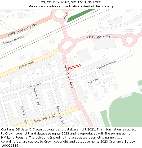23, COUNTY ROAD, SWINDON, SN1 2EG: Location map and indicative extent of plot