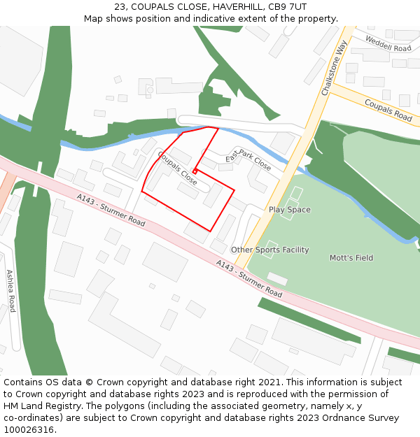 23, COUPALS CLOSE, HAVERHILL, CB9 7UT: Location map and indicative extent of plot