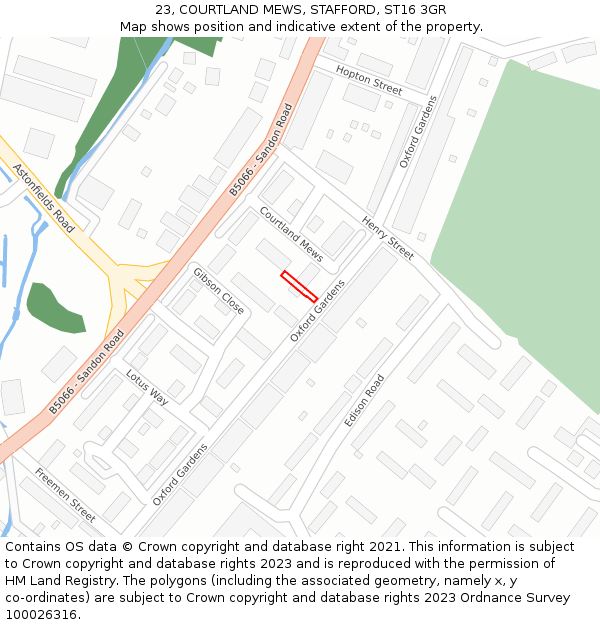 23, COURTLAND MEWS, STAFFORD, ST16 3GR: Location map and indicative extent of plot