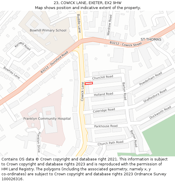 23, COWICK LANE, EXETER, EX2 9HW: Location map and indicative extent of plot