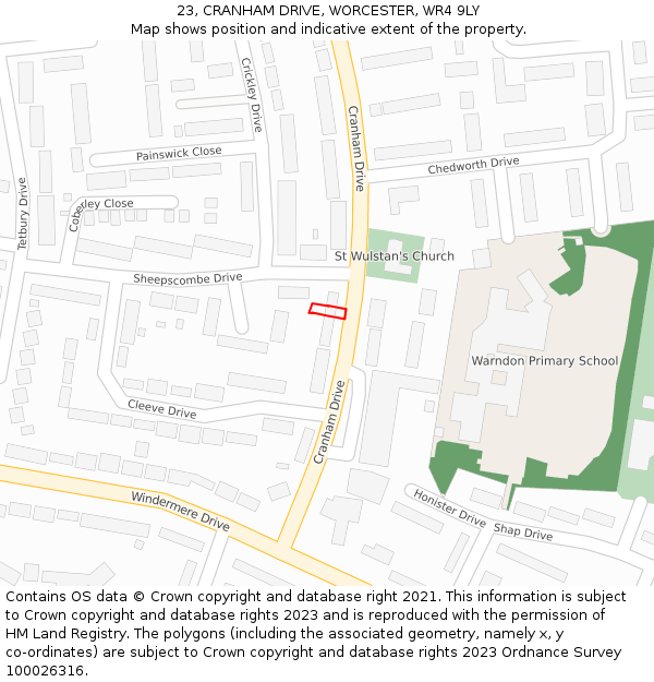 23, CRANHAM DRIVE, WORCESTER, WR4 9LY: Location map and indicative extent of plot