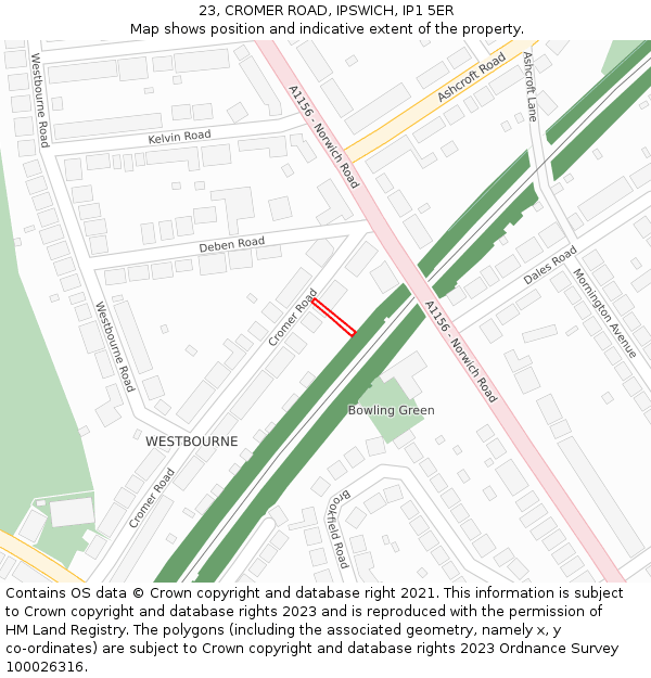 23, CROMER ROAD, IPSWICH, IP1 5ER: Location map and indicative extent of plot
