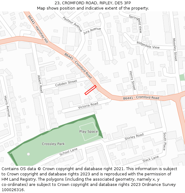 23, CROMFORD ROAD, RIPLEY, DE5 3FP: Location map and indicative extent of plot