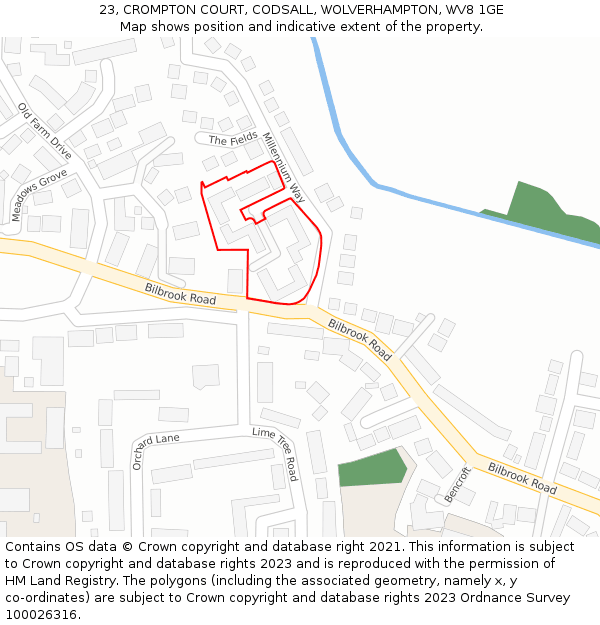 23, CROMPTON COURT, CODSALL, WOLVERHAMPTON, WV8 1GE: Location map and indicative extent of plot