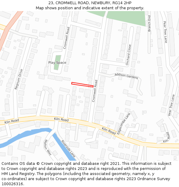 23, CROMWELL ROAD, NEWBURY, RG14 2HP: Location map and indicative extent of plot