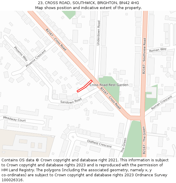 23, CROSS ROAD, SOUTHWICK, BRIGHTON, BN42 4HG: Location map and indicative extent of plot