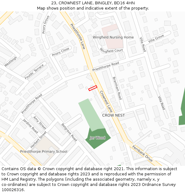 23, CROWNEST LANE, BINGLEY, BD16 4HN: Location map and indicative extent of plot