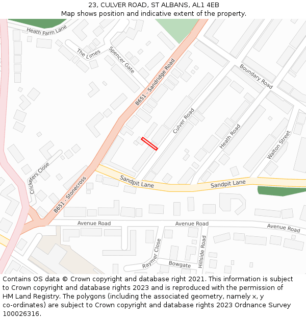 23, CULVER ROAD, ST ALBANS, AL1 4EB: Location map and indicative extent of plot