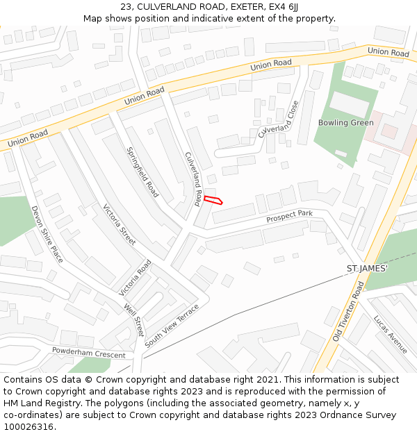 23, CULVERLAND ROAD, EXETER, EX4 6JJ: Location map and indicative extent of plot