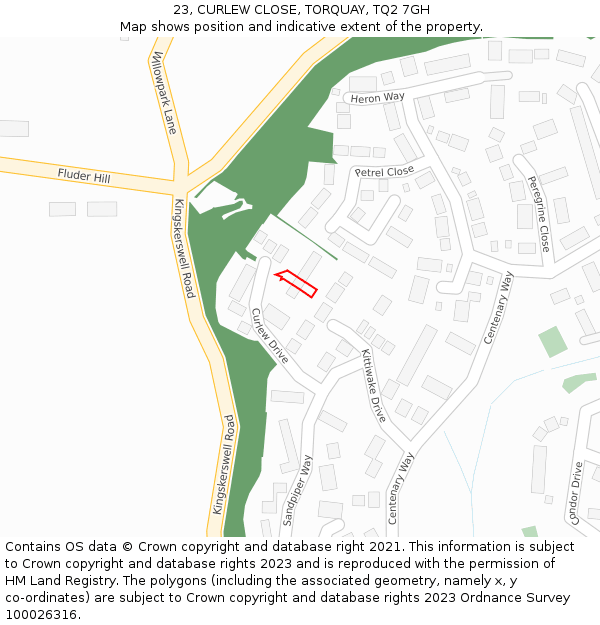 23, CURLEW CLOSE, TORQUAY, TQ2 7GH: Location map and indicative extent of plot