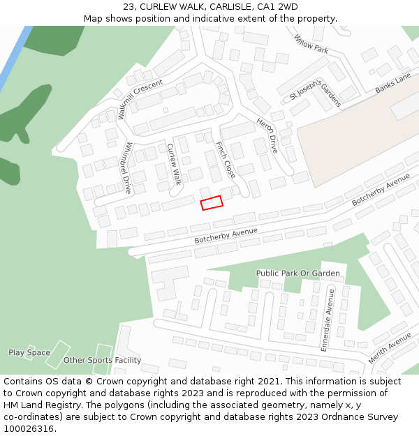23, CURLEW WALK, CARLISLE, CA1 2WD: Location map and indicative extent of plot