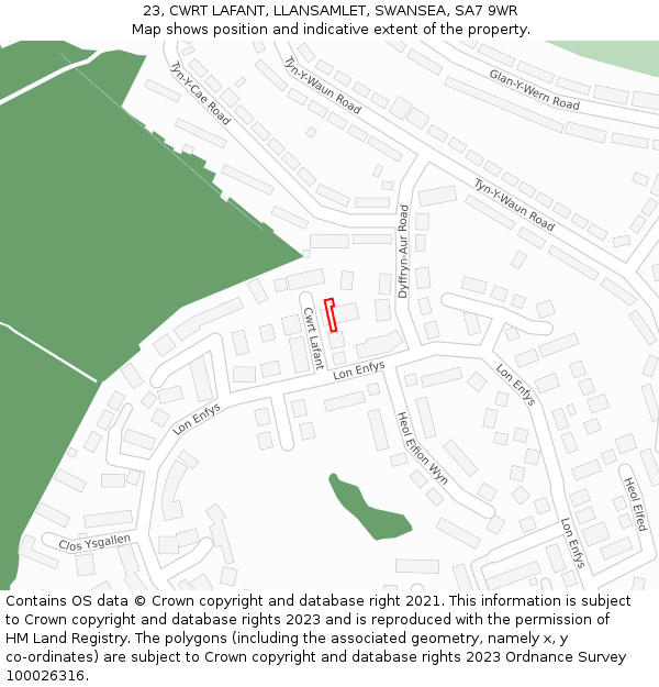 23, CWRT LAFANT, LLANSAMLET, SWANSEA, SA7 9WR: Location map and indicative extent of plot