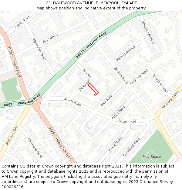 23, DALEWOOD AVENUE, BLACKPOOL, FY4 4BT: Location map and indicative extent of plot