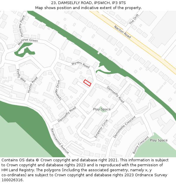 23, DAMSELFLY ROAD, IPSWICH, IP3 9TS: Location map and indicative extent of plot