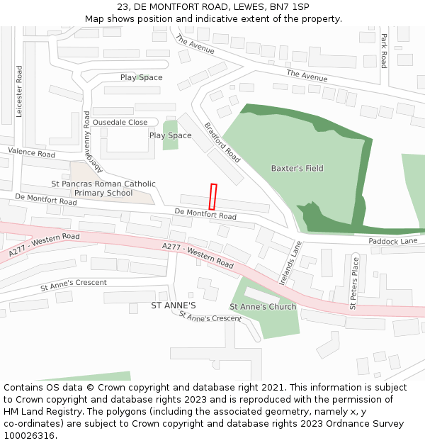 23, DE MONTFORT ROAD, LEWES, BN7 1SP: Location map and indicative extent of plot