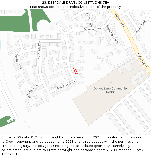 23, DEEPDALE DRIVE, CONSETT, DH8 7EH: Location map and indicative extent of plot