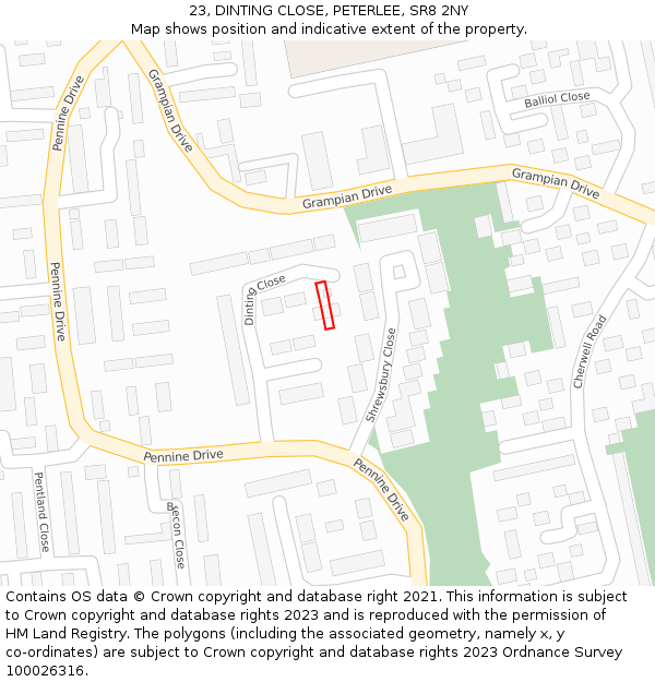 23, DINTING CLOSE, PETERLEE, SR8 2NY: Location map and indicative extent of plot