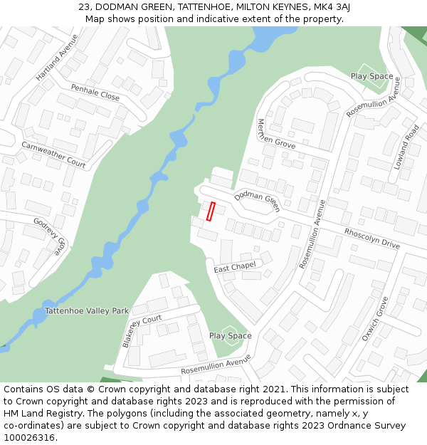23, DODMAN GREEN, TATTENHOE, MILTON KEYNES, MK4 3AJ: Location map and indicative extent of plot