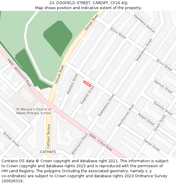 23, DOGFIELD STREET, CARDIFF, CF24 4QJ: Location map and indicative extent of plot